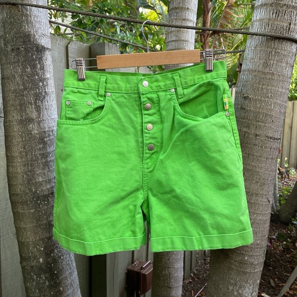 VTG 90's Neon Green High Waisted Shorts - Picture 1 of 3
